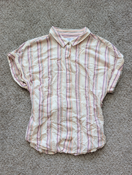 UNTUCKit Tops - unTuckit for Her Womens Yellow Pink Striped Issa Linen Blend Tie Shirt Size 14
